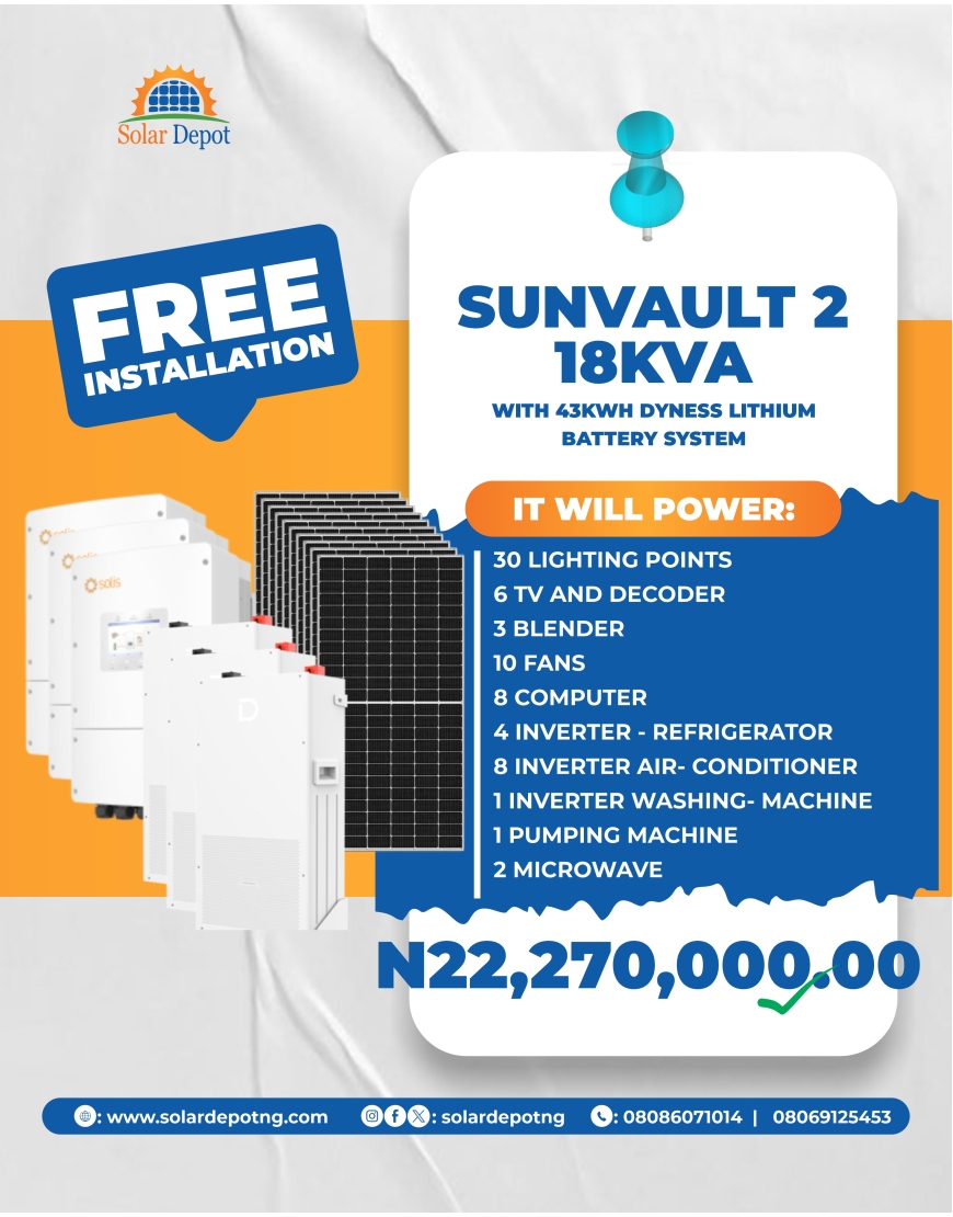 -------SunVault 2 Package-------- 18kVA Inverter  43KWH Lithium  Battery  30 x 565W Solar Panels Roof Rack Thunder Arrestor Cables